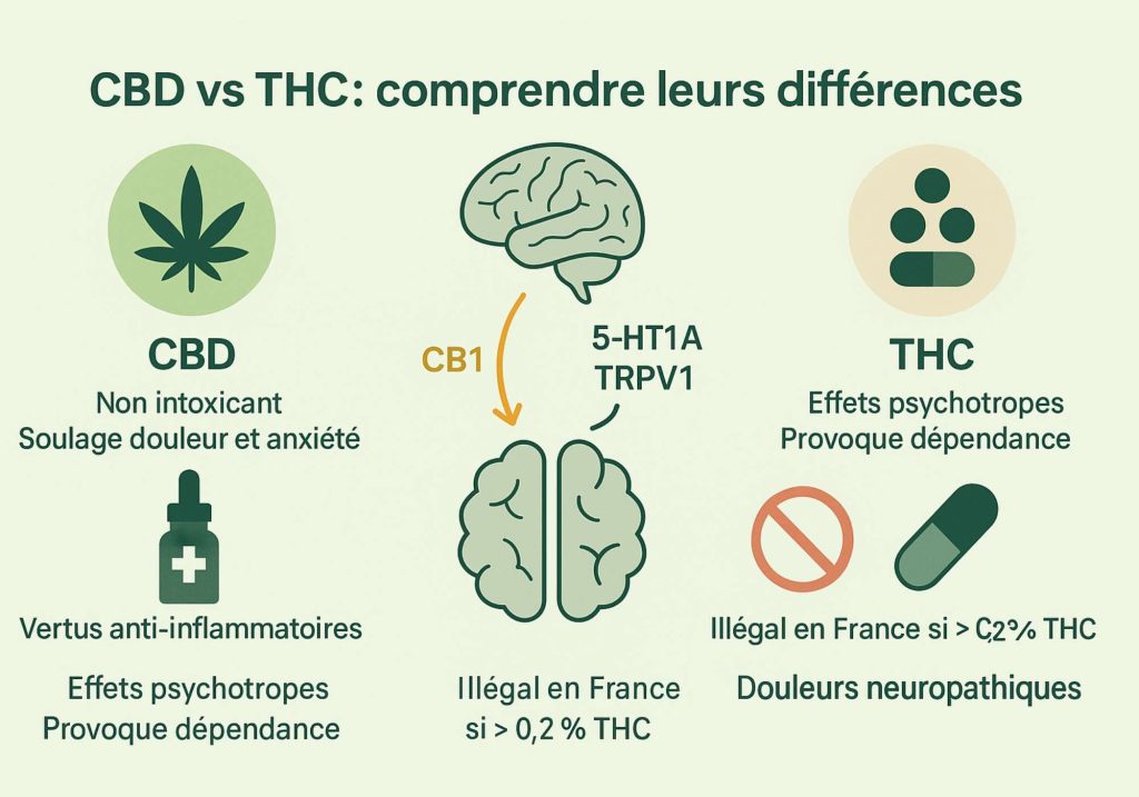 découvrez les différences entre le cbd et le thc pour soulager la douleur avec le cannabis. comprenez leurs effets, bienfaits et utilisations thérapeutiques.
